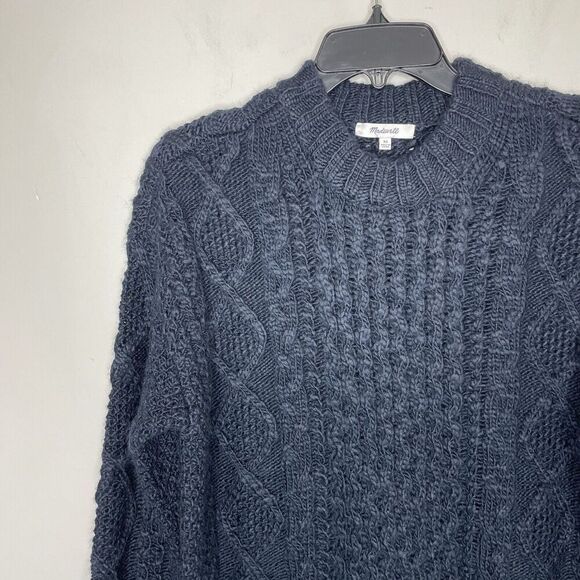 MADEWELL Sweater Womens XS Navy Cable Knit Oversized Pullover Wool Blend N0002 - Picture 3 of 12